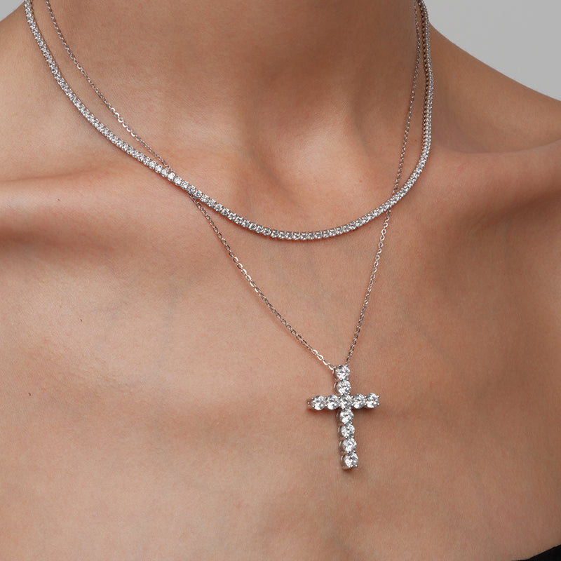 S925 Sterling Silver Cross Necklace with 3A Zircon – Trendy European Style Jewelry