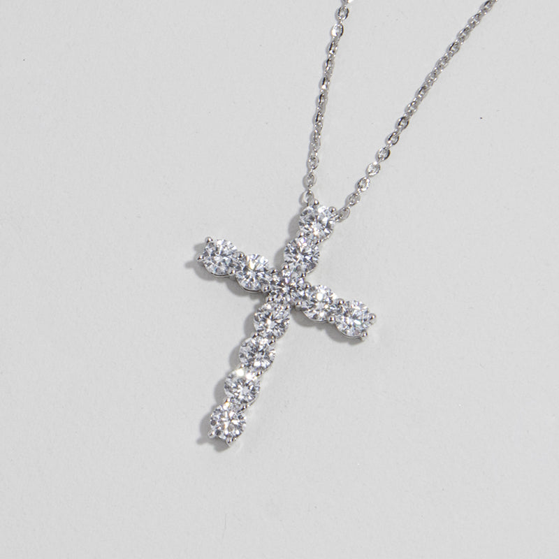 S925 Sterling Silver Cross Necklace with 3A Zircon – Trendy European Style Jewelry