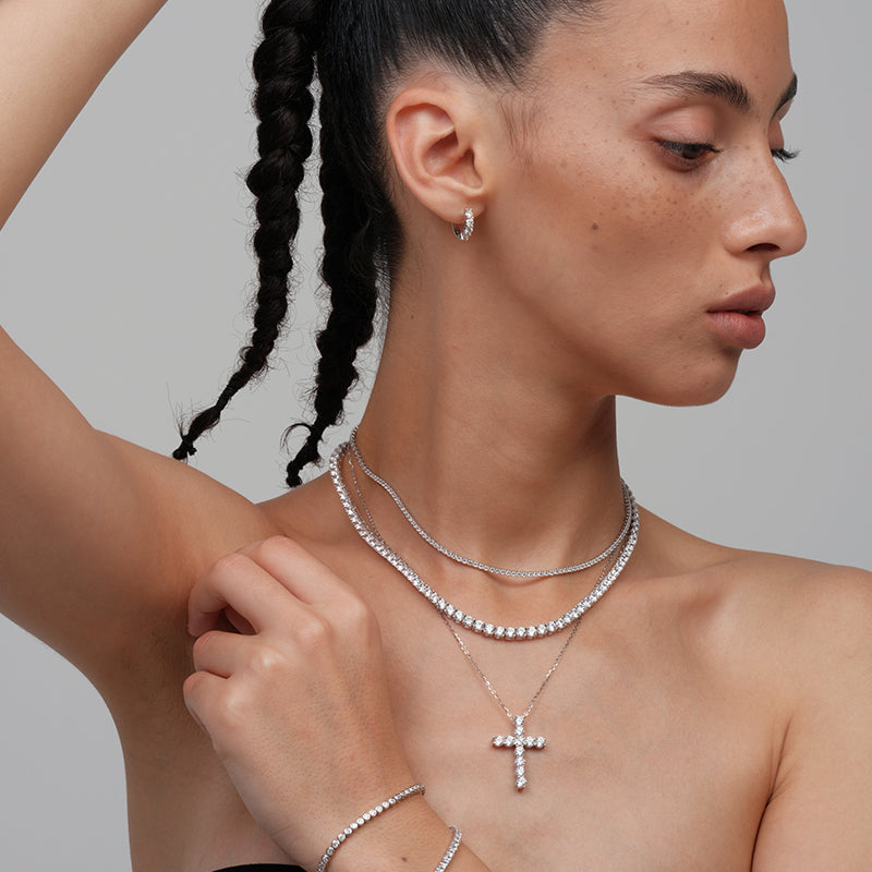 S925 Sterling Silver Cross Necklace with 3A Zircon – Trendy European Style Jewelry