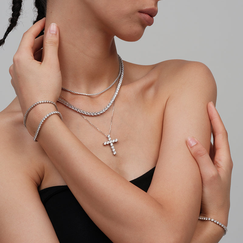 S925 Sterling Silver Cross Necklace with 3A Zircon – Trendy European Style Jewelry