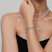 S925 Sterling Silver Cross Necklace with 3A Zircon – Trendy European Style Jewelry