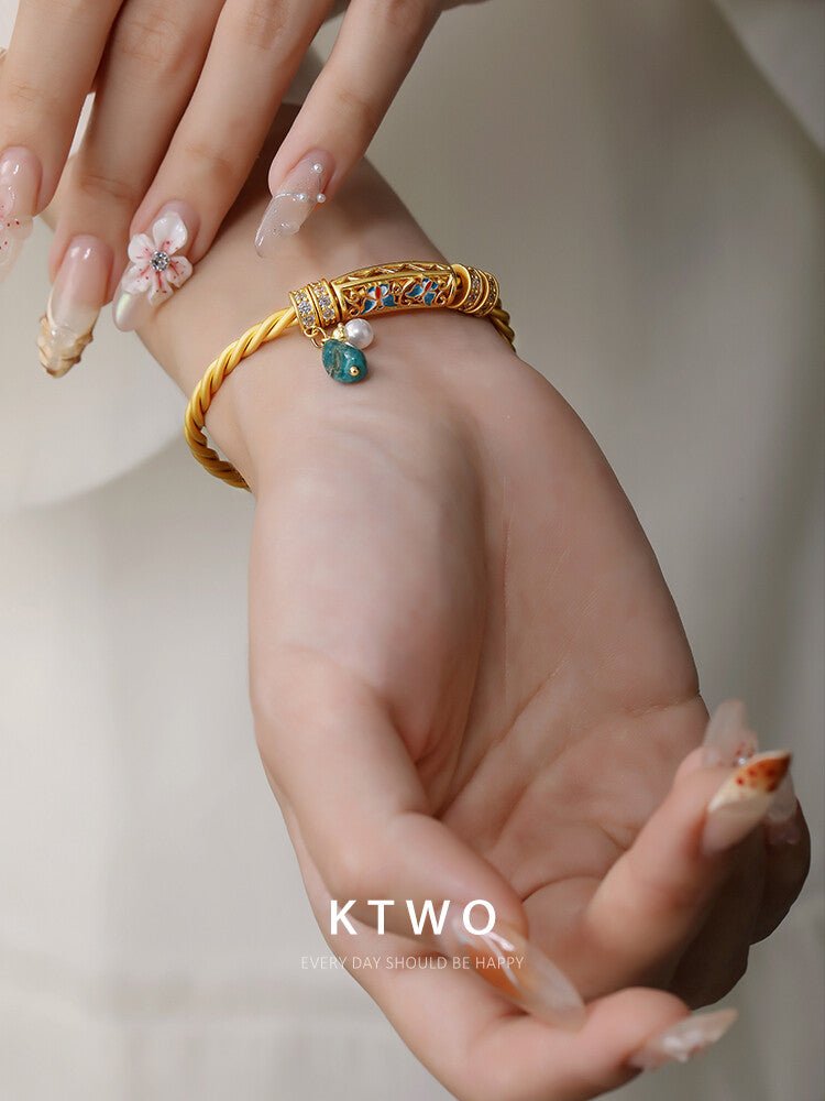 Vintage Pearl & Multicolor Gemstone Bracelet – Elegant Retro Handmade Jewelry - Inkduo