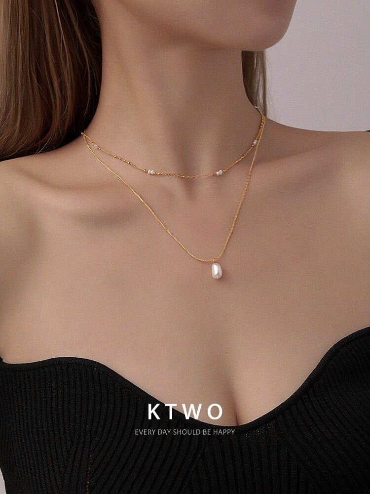 Freshwater Rice Pearl Necklace – 18K Gold Plated Minimalist Choker for Layering - Inkduo