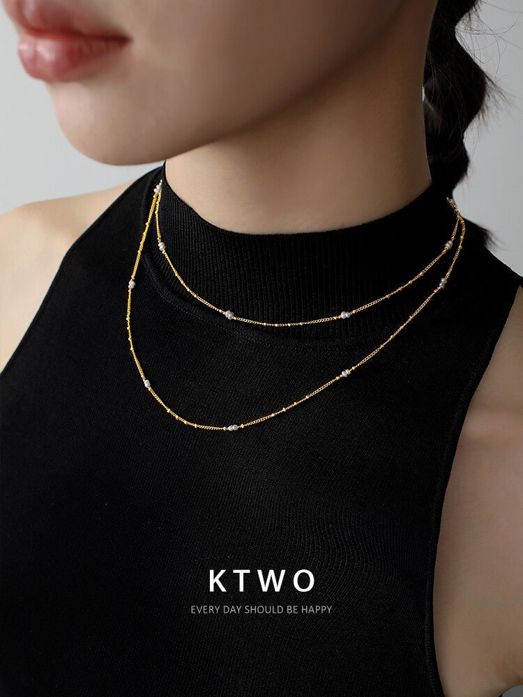Freshwater Rice Pearl Necklace – 18K Gold Plated Minimalist Choker for Layering - Inkduo