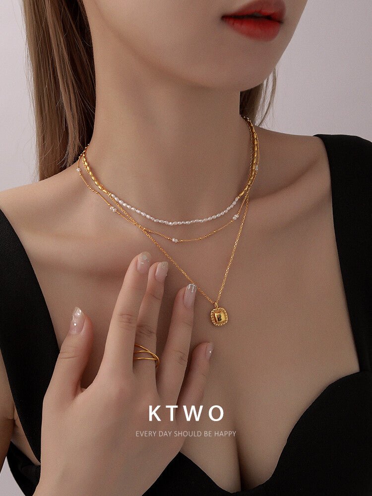 Freshwater Rice Pearl Necklace – 18K Gold Plated Minimalist Choker for Layering - Inkduo