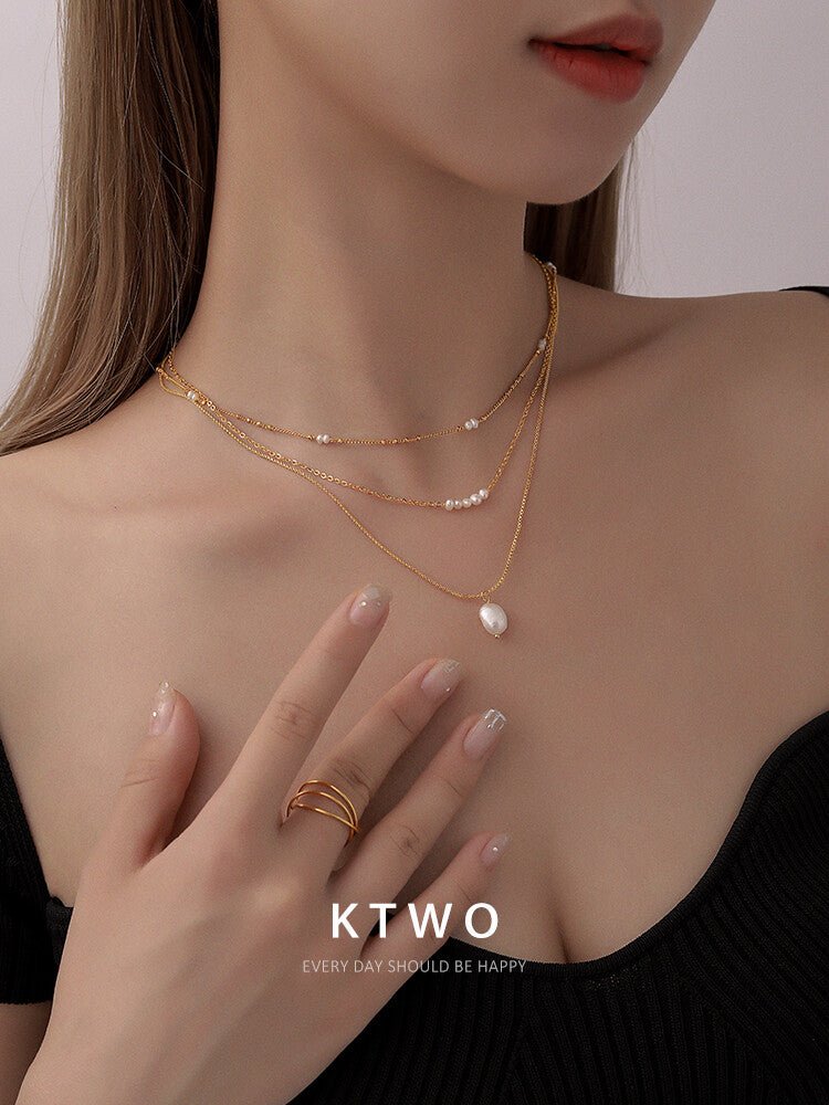 Freshwater Rice Pearl Necklace – 18K Gold Plated Minimalist Choker for Layering - Inkduo