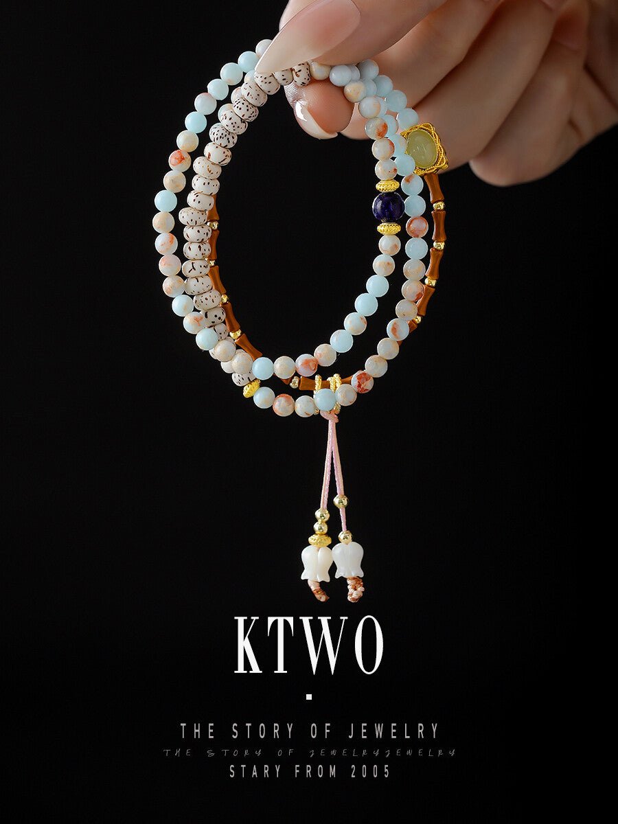 Lapis Lazuli & Shell Tulip Triple - Layer Beaded Bracelet – Elegant Luxury Stacking Jewelry - Inkduo