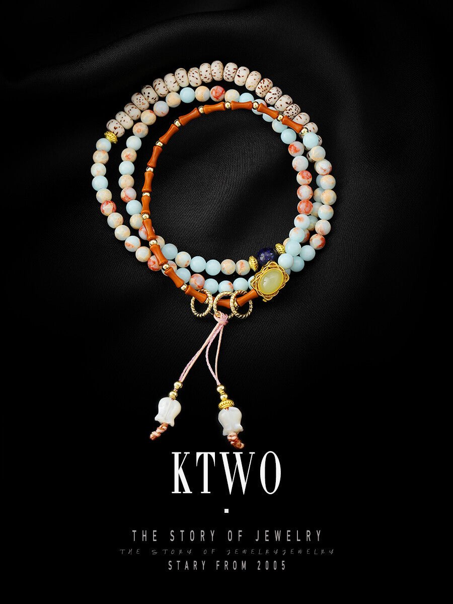 Lapis Lazuli & Shell Tulip Triple - Layer Beaded Bracelet – Elegant Luxury Stacking Jewelry - Inkduo