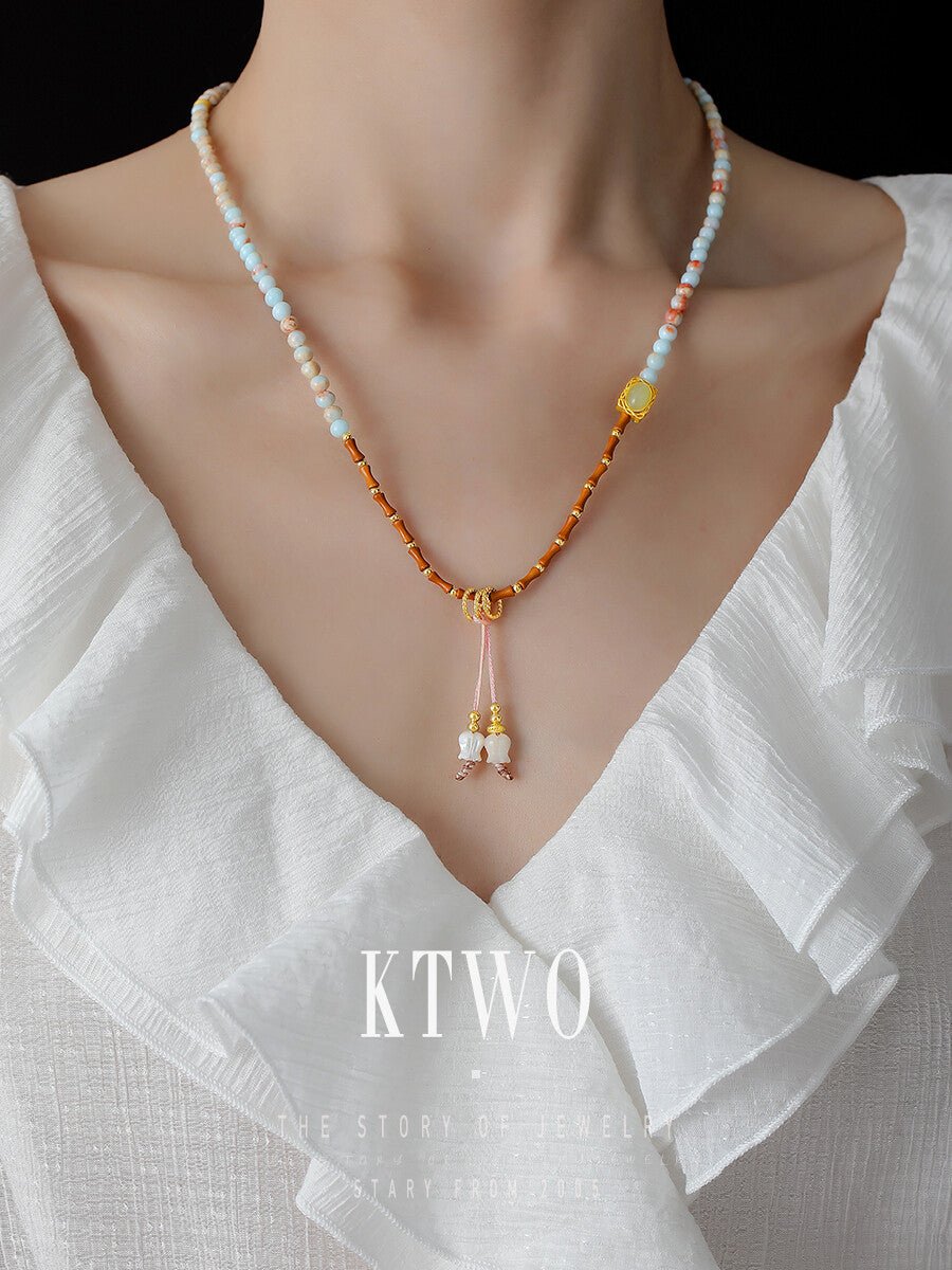 Lapis Lazuli & Shell Tulip Triple - Layer Beaded Bracelet – Elegant Luxury Stacking Jewelry - Inkduo