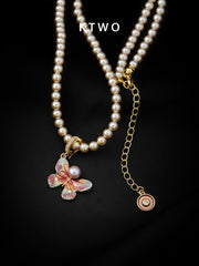 High - Luster Round Pearl Necklace – Elegant Butterfly Pendant with Enamel Detailing, Luxury Choker for Women - Inkduo