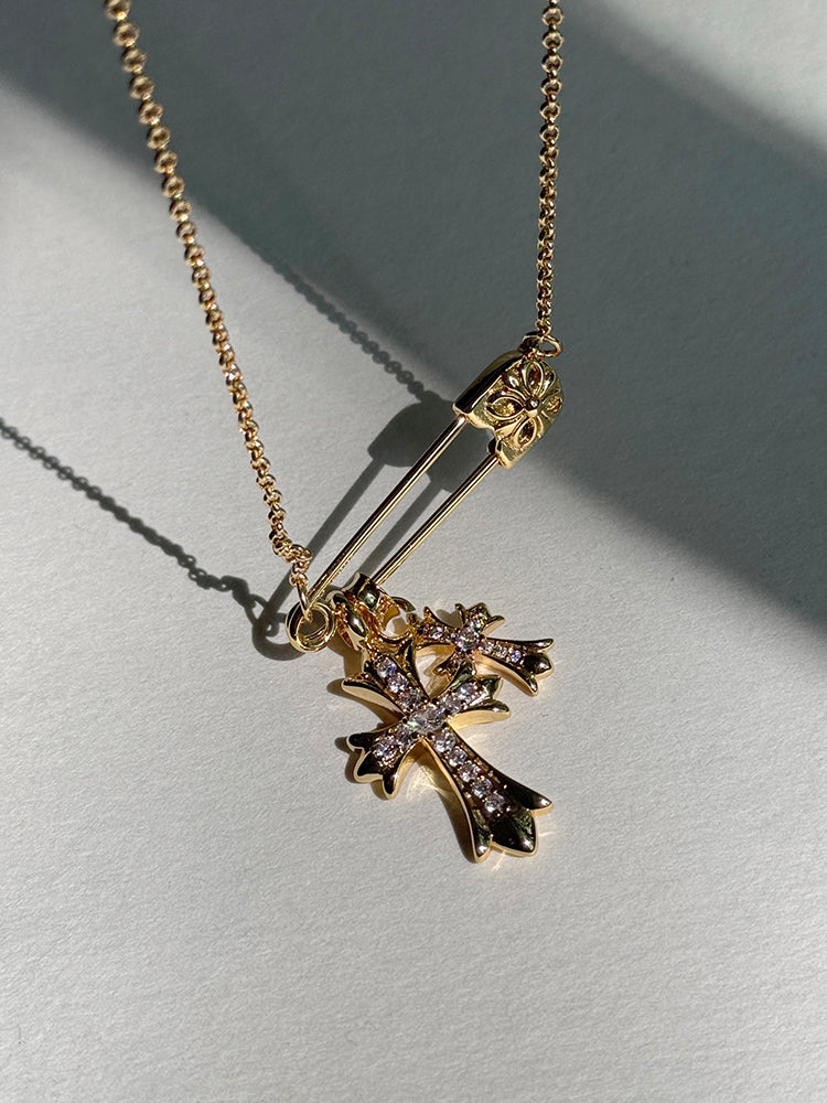 CERCOO | Chic Cross & Safety Pin Double Pendant Necklace
