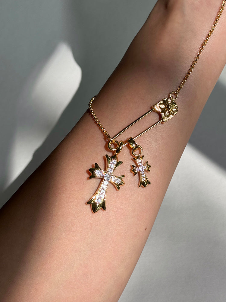 CERCOO | Chic Cross & Safety Pin Double Pendant Necklace