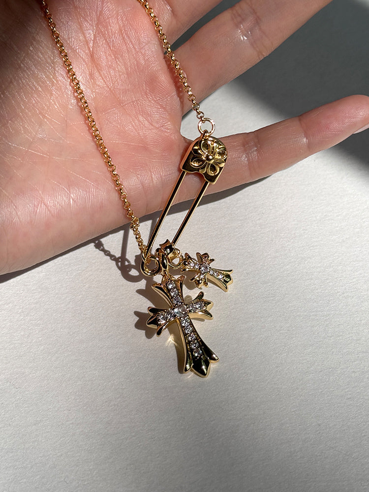 CERCOO | Chic Cross & Safety Pin Double Pendant Necklace