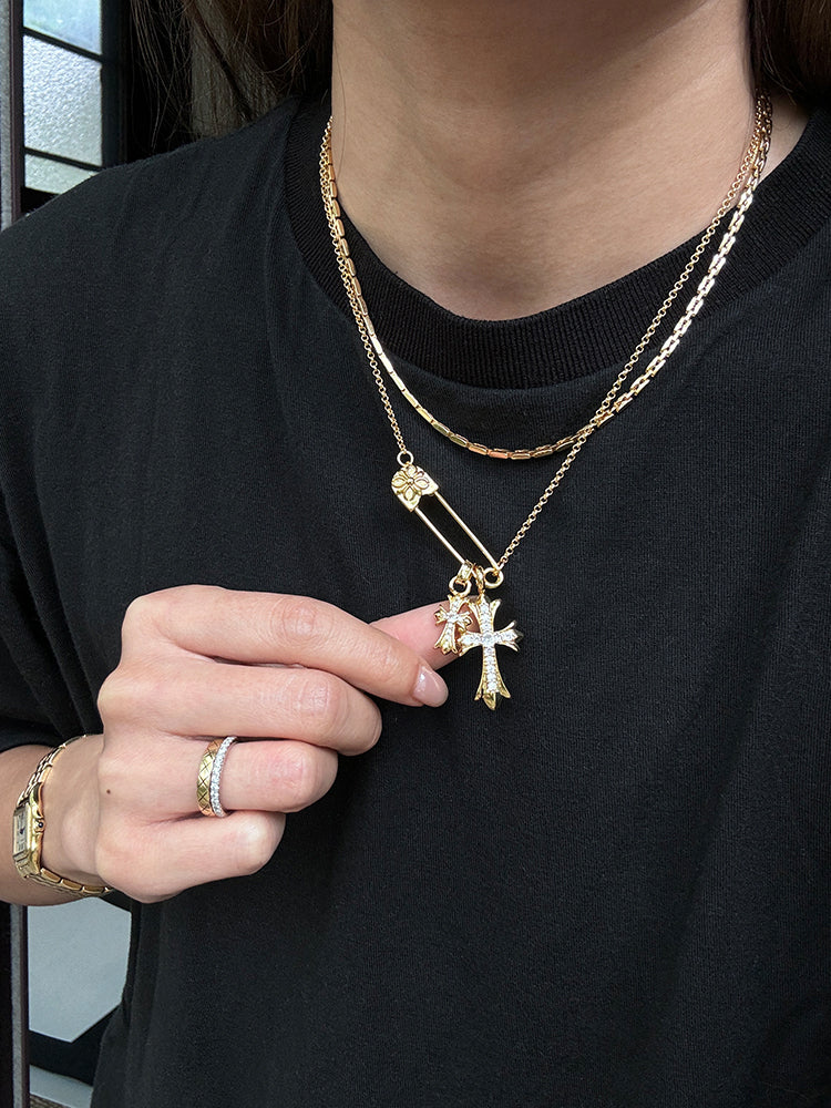 CERCOO | Chic Cross & Safety Pin Double Pendant Necklace