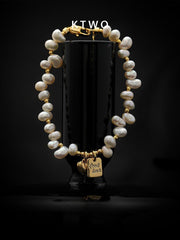 Natural Freshwater Pearl Bracelet – Gold Heart Pendant, Elegant Minimalist Chain for Women - Inkduo