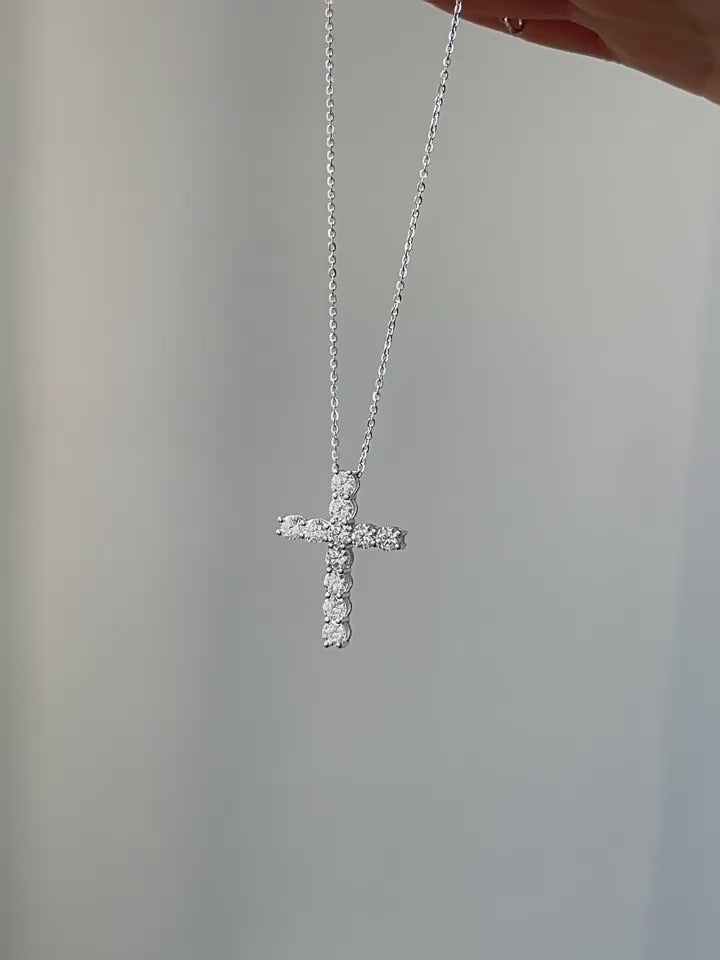 Load video: S925 Sterling Silver Cross Necklace with 3A Zircon – Trendy European Style Jewelry
